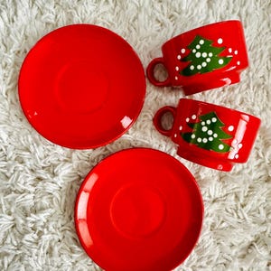 Vintage Waechtersbach Red Christmas Tree Coffee Cup + Saucer / Set of two / Waechtersbach Christmas