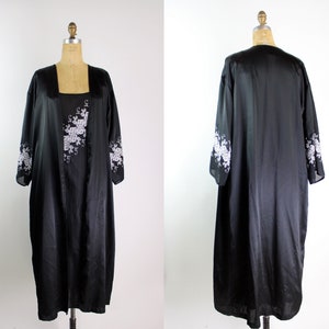 80s Cinema Etoile Two Piece Black and White Set / Vintage Lingerie / Peignoir / Vintage Robe / Vintage Black Slip /