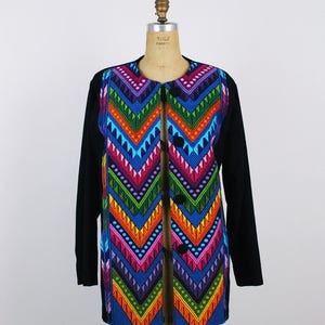 Vintage Guatemalan Jacket / Oversized Coat / Rainbow / Embroidered Jacket / Bohemian / Chevron Coat/ Ethnic Jacket / Size L image 2