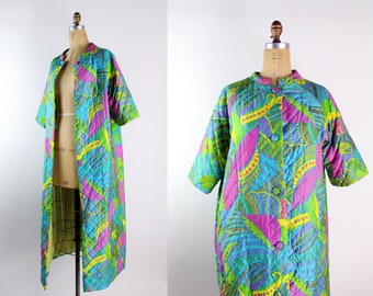 60s Quilted Colorful House Robe / Maxi Robe/ 60s Duster / MOD / Size M/L