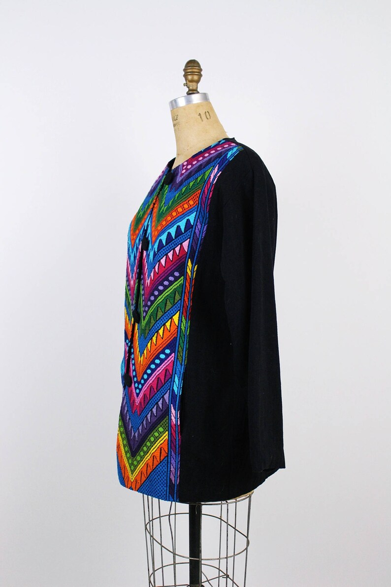 Vintage Guatemalan Jacket / Oversized Coat / Rainbow / Embroidered Jacket / Bohemian / Chevron Coat/ Ethnic Jacket / Size L image 8