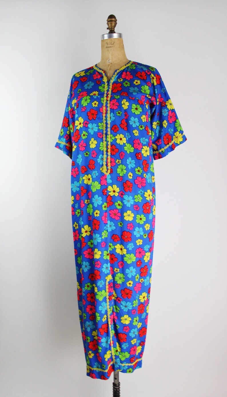 60s FlowerPower Maxi dress / Front Zipper Dress / Colorful Dress / 1960s / Size S/M image 4