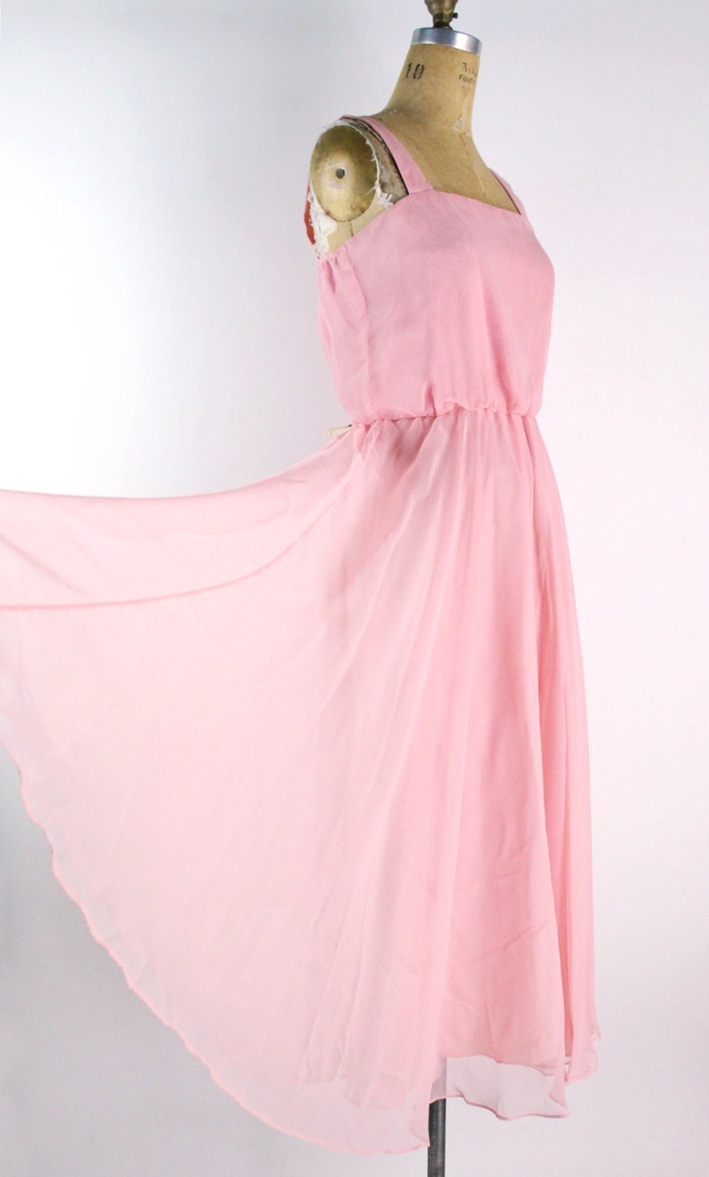 70s Pink Flowy Dress / Pink Midi Dress / Pink Party Maxi Dress / Pink Rose Dress / Pink Wedding Dress / Vintage Cocktail Dress Size M/L image 4