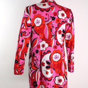 90s Pink and Red Flower Power Coat / 90s Cotton Jacket / Fuchsia Jacket /Size S/M image 2
