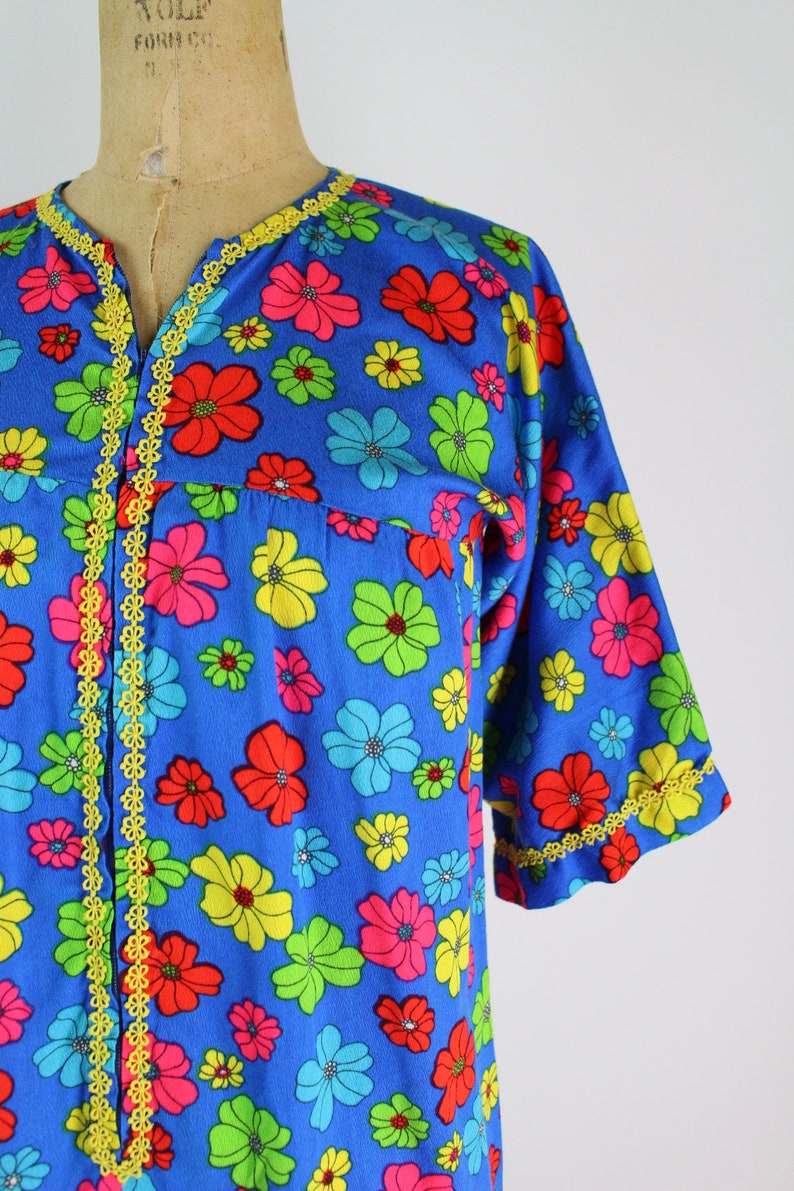 60s FlowerPower Maxi dress / Front Zipper Dress / Colorful Dress / 1960s / Size S/M image 3