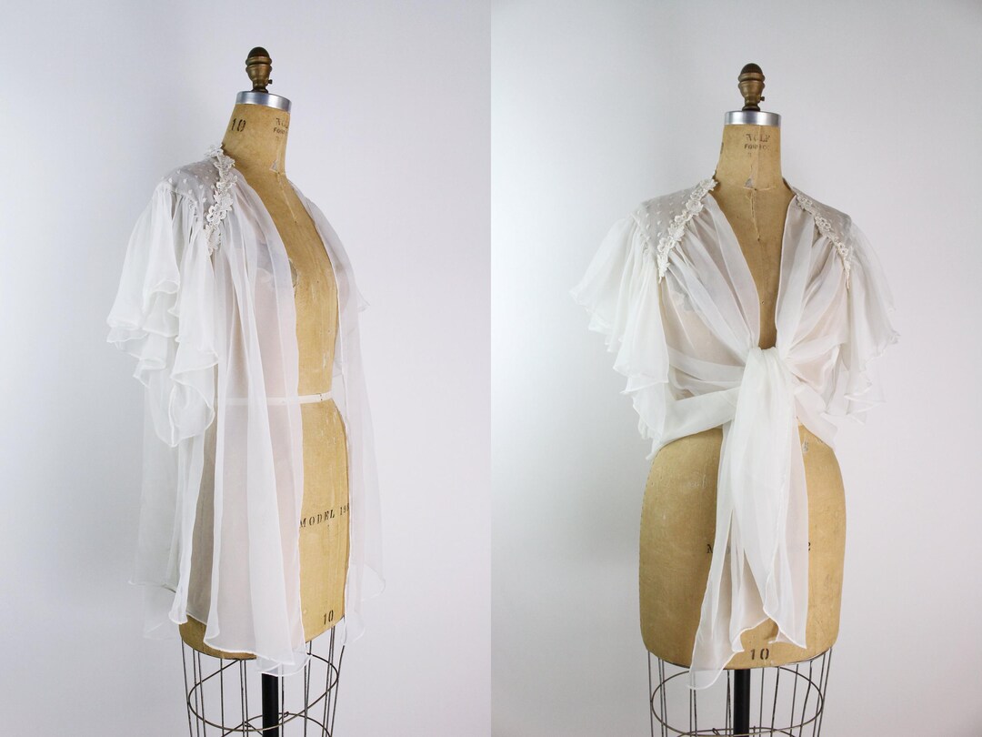 Retro White Robe 80s White Sheer Robe / Vintage Lingerie / Sheer Camisole Top / Wedding ...
