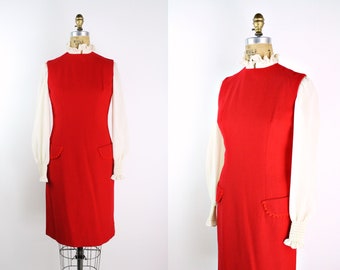 60s Anne Fogarty Wool Red Dress / Mod Dress / Vintage Red Dress / Holiday Dress /Size XS/S