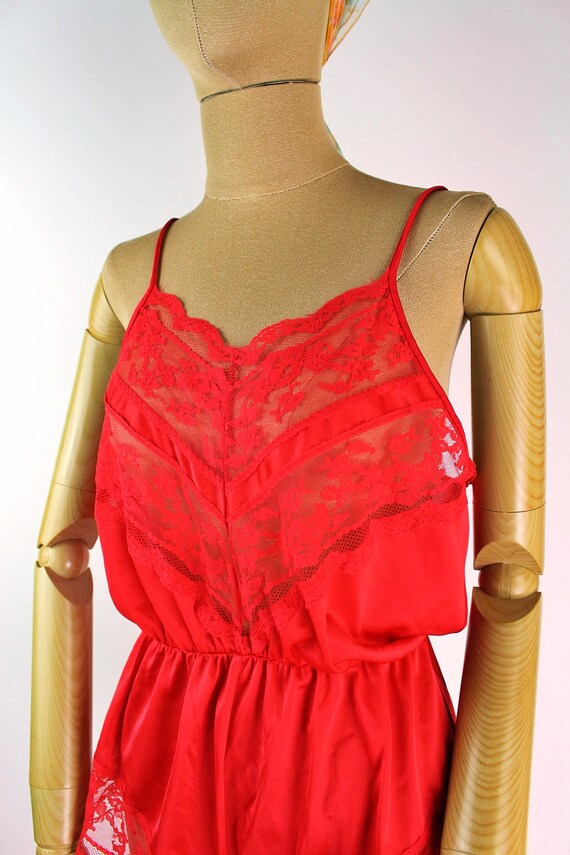 70s Red JC Penney Teddy Nylon Lace Bodysuit and R… - image 8