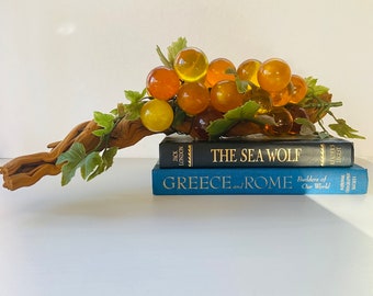 Vintage Mid Century Modern Lucite Amber Grapes / Large Driftwood Lucite Grape Cluster / MCM Grape Cluster / Free US Shipping