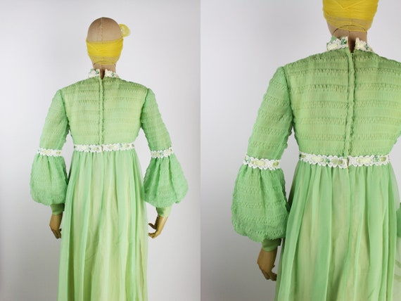 70s Green Balloon Sleeves Maxi Dress / Size XXS-XS - image 7