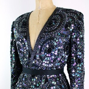 80s Sequined Black jacket / 80s Geometric Beaded Jacket / Party Jacket / Cardigan/ Size M/L image 7