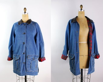 Jaren '90 Gitano Blauwe Katoenen Jas / jaren '90 Tartan Jean Jacket / Unisex / Maat M/L