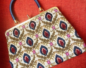 60s Beaded Evening Handbag / Vintage Purse / 50s Handbag / Top handle / Art Deco