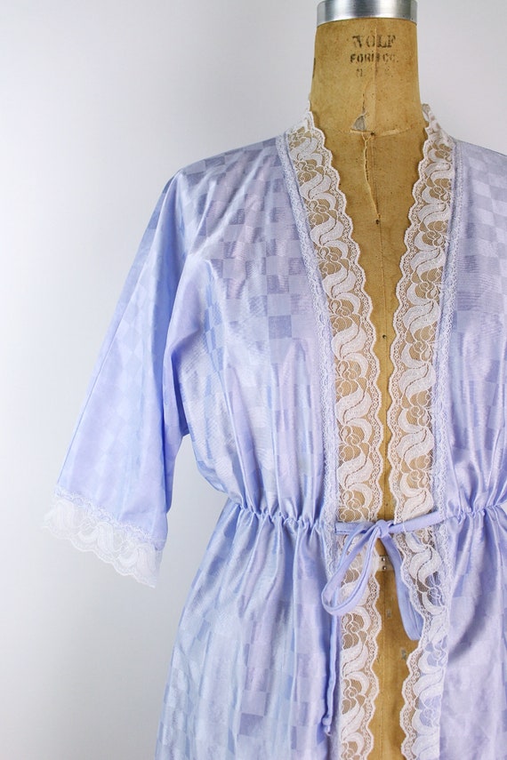 80s Nightgown checkered print Mini Robe/ Wedding … - image 6