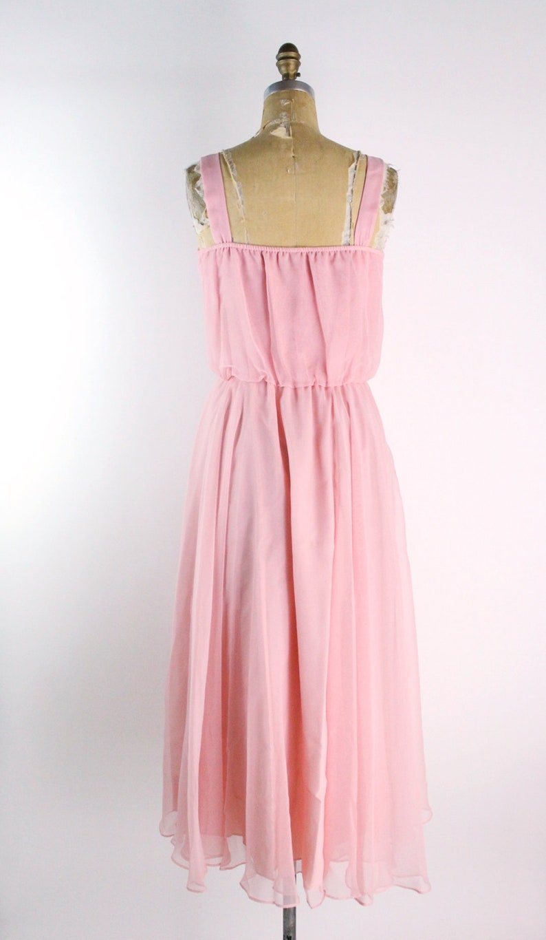 70s Pink Flowy Dress / Pink Midi Dress / Pink Party Maxi Dress / Pink Rose Dress / Pink Wedding Dress / Vintage Cocktail Dress Size M/L image 8