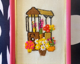 Vintage Petite Floral Crewel Embroidery