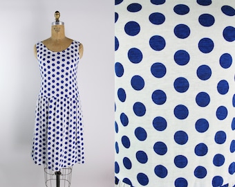 80s Cotton Polka Dot Dress / 80s Summer dress / Size XS/S