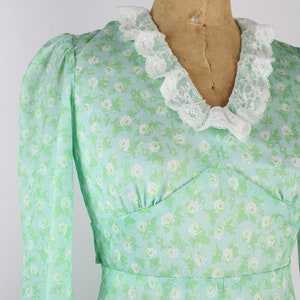 70s Green Floral Maxi Dres / Prairie Dress / Boho / 1970s / Size S/M image 4