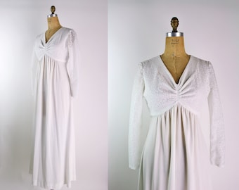 70s Boho Wedding Dress / Vintage Wedding Dress / 1970s / Bohemian Wedding/ Long Sleeves Wedding Dress/ Size S/M