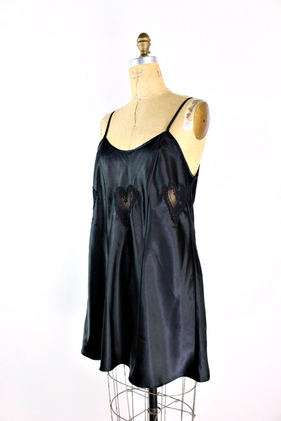 80s Black Heart Mini Slip Dress / Hearts cut out … - image 8