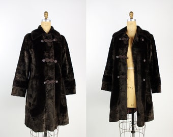 60s Dark Brown Teddy Coat / Vintage Faux Fur Coat / Winter Coat/ MOD Coat /Mob Wife Coat / Size S/M