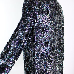 80s Sequined Black jacket / 80s Geometric Beaded Jacket / Party Jacket / Cardigan/ Size M/L image 5