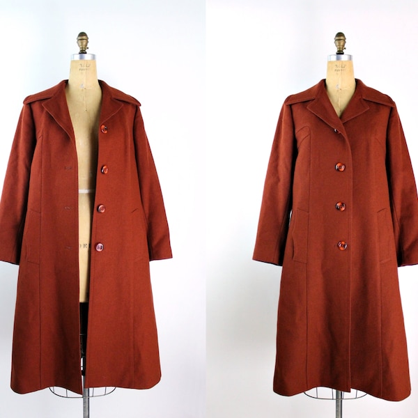60s Terra Cotta Wool Coat / Vintage Beau Brem Coat /Vintage Wool Coat / 1960s / Size S/M /Poland/ FREE US SHIPPING