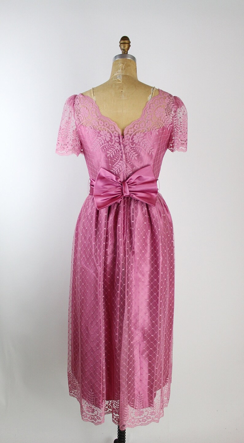 70s Pink Lace Cocktail Dress / Pink Satin / Wedding Guest / Bridemaids / 1970s Dress / Party Dress / Prom/ Size S/M image 6