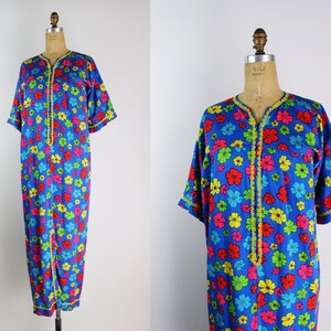 60s FlowerPower Maxi dress / Front Zipper Dress / Colorful Dress / 1960s / Size S/M image 1