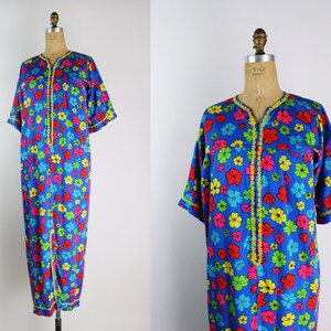 60s FlowerPower Maxi dress / Front Zipper Dress / Colorful Dress / 1960s / Size S/M