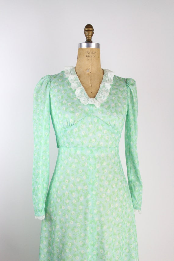 70s Green Floral Maxi Dres / Prairie Dress / Boho… - image 2