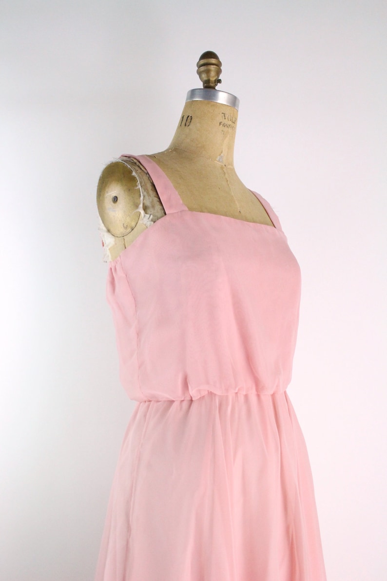 70s Pink Flowy Dress / Pink Midi Dress / Pink Party Maxi Dress / Pink Rose Dress / Pink Wedding Dress / Vintage Cocktail Dress Size M/L image 5