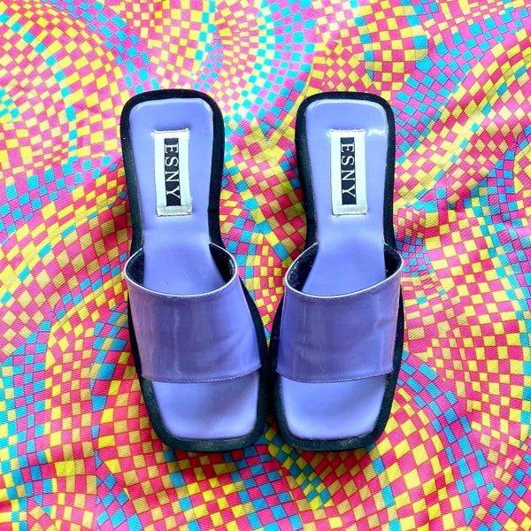 Vintage Purple Slip on Mules / Y2K Sandals / 80s Wedges / Size 8 / Free Shipping