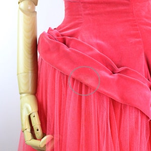 50s Red/Pink Cupcake Gown / Velvet Prom Dress / 50s Party Dress / Vintage Evening Gown /Size xxs.xs / FREE US SHIPPING image 10