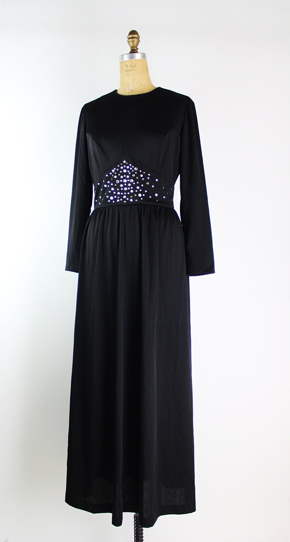 70s Black Maxi Dress / Embellished Dress / LBD / Size M/L - Etsy