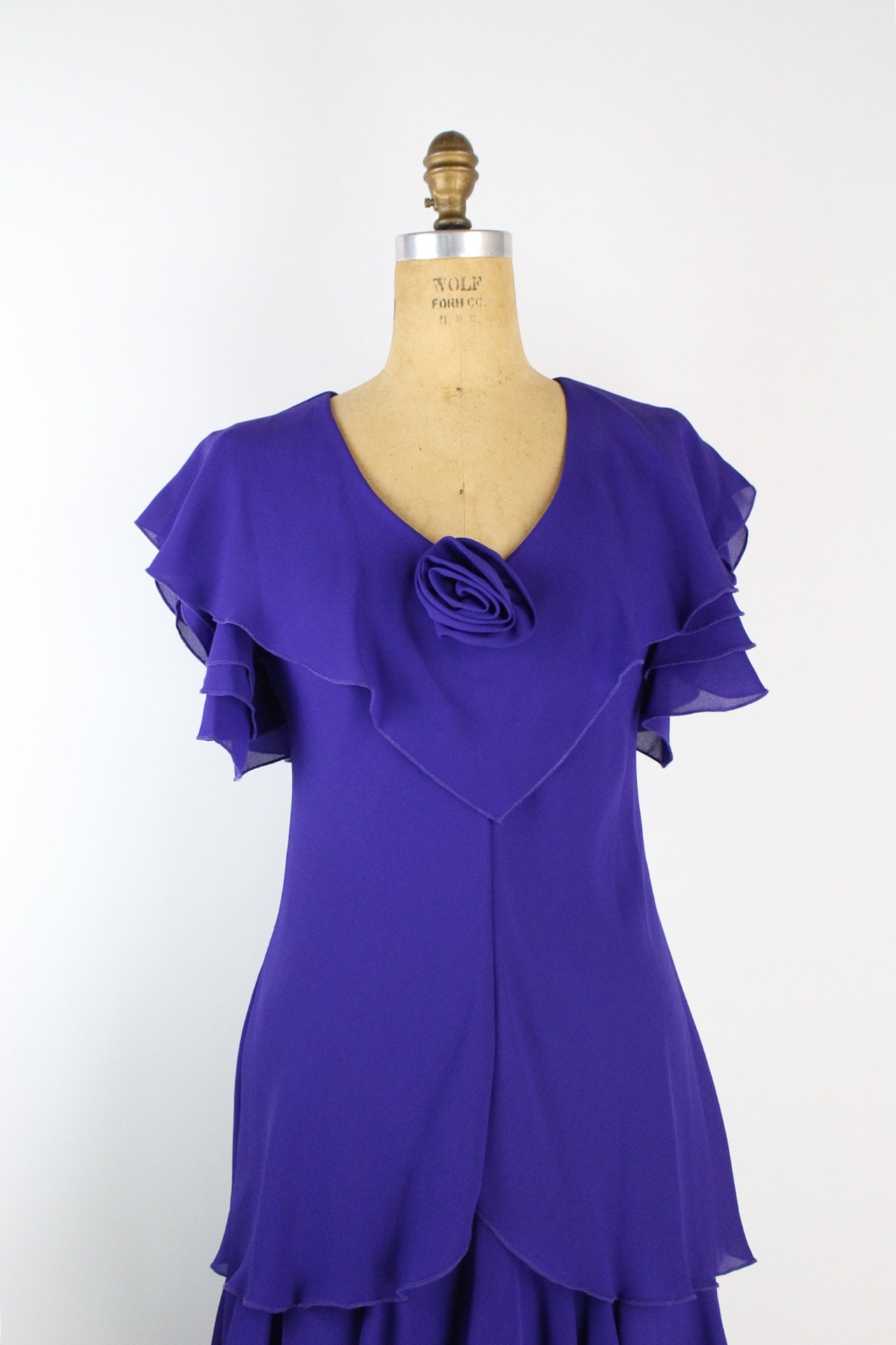 70s Ruffles Purple Party Dress / Prom Dress / Tulips Sleeves / | Etsy