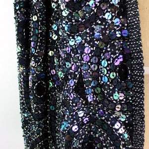 80s Sequined Black jacket / 80s Geometric Beaded Jacket / Party Jacket / Cardigan/ Size M/L image 6