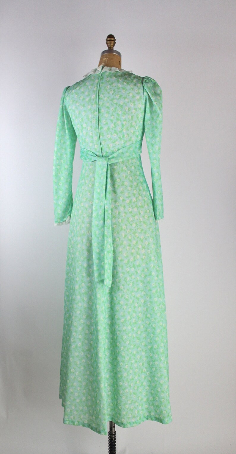 70s Green Floral Maxi Dres / Prairie Dress / Boho / 1970s / Size S/M image 7