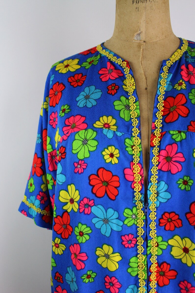 60s FlowerPower Maxi dress / Front Zipper Dress / Colorful Dress / 1960s / Size S/M image 7