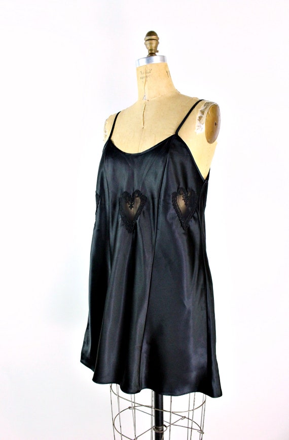 80s Black Heart Mini Slip Dress / Hearts cut out … - image 2