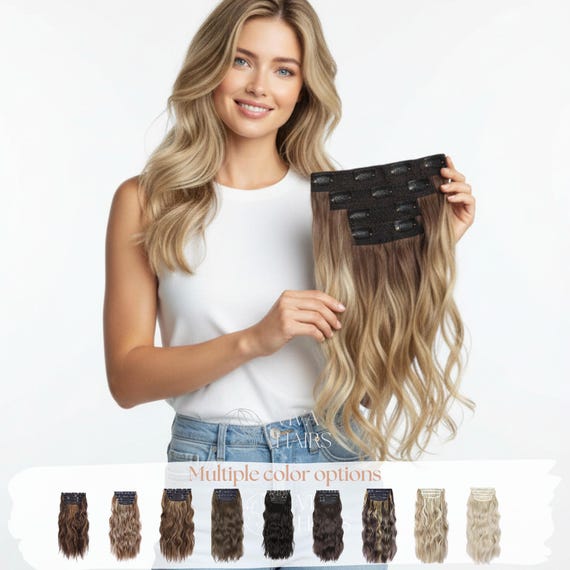 Wavy Clip In Hair Extensions for Volume & Thickness | Wedding - Party Look | Instant Synthetic Fiber Hair Piece for Women - Size 14 Inch