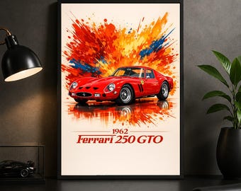 Ferrari 250 GTO 1962 Poster – Classic Ferrari Wall Art Print for Garage or Office