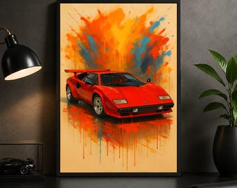 ランボルギーニ・カウンタック 1985 ポスター – レトロスーパーカー ウォールアートプリント