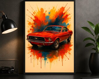 1967 Ford Mustang Poster – Classic Muscle Car Wall Art Print