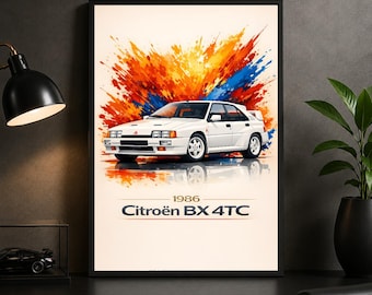 Citroën BX 4TC 1986 Poster, Classic Rally Car Wall Art for Garage and Motorsport Decor