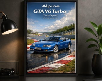 Alpine GTA V6 Turbo 1987 Poster – Retro French Sports Car Wall Art Print