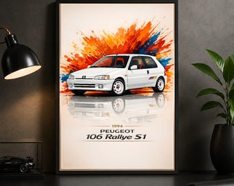 1994 Peugeot 106 Rallye S1 Poster, 90s Hot Hatch Wall Art, Garage Print