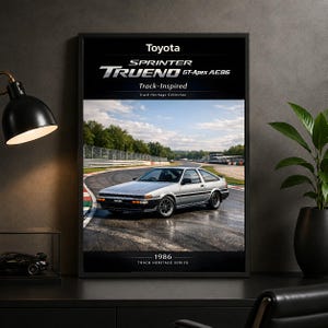 Póster enmarcado del Toyota AE86, arte de pared del Sprinter Trueno GT-Apex de 1986, decoración de garaje JDM.