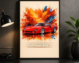 Ferrari F40 1989 Poster – Classic Supercar Wall Art Print for Garage or Office