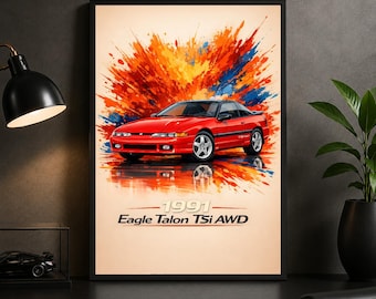 1991 Eagle Talon TSi AWD Poster, 90s Performance Car Art, Automotive Garage Print